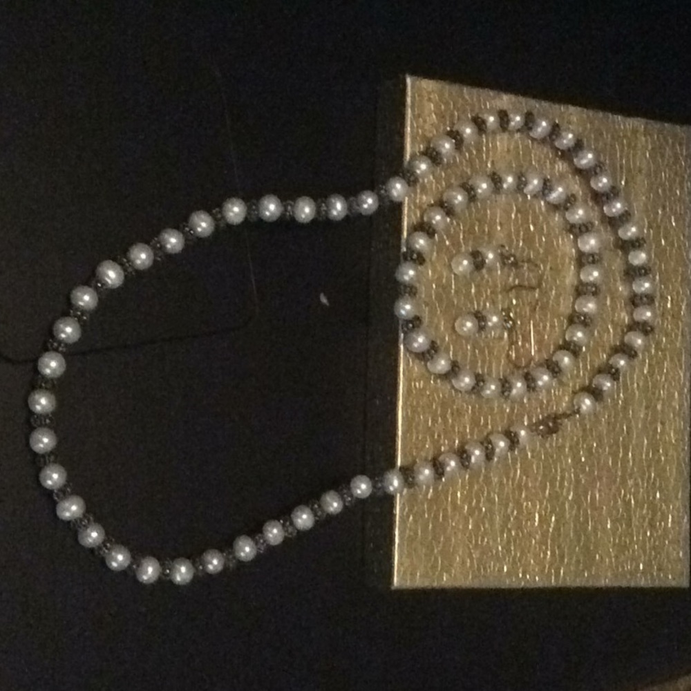 Necklace, bracelet, and earrings - silver/pearl